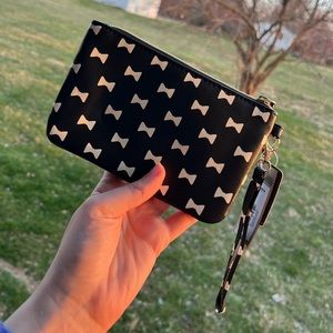 NWT APT 9 Black White Bow Tie Wristlet Wallet Clutch Gold Phone Pouch Bag